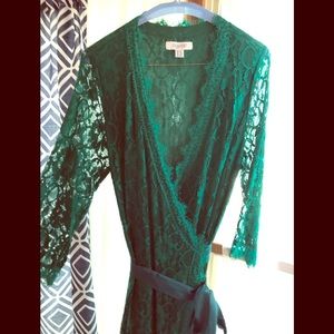 Emerald Green Lace Wrap Dress
